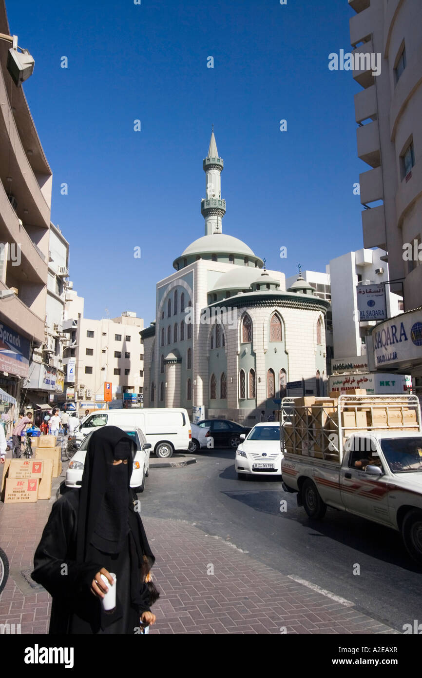 Dubai Deira old city center mosc veiled women with Burqa Stock Photo