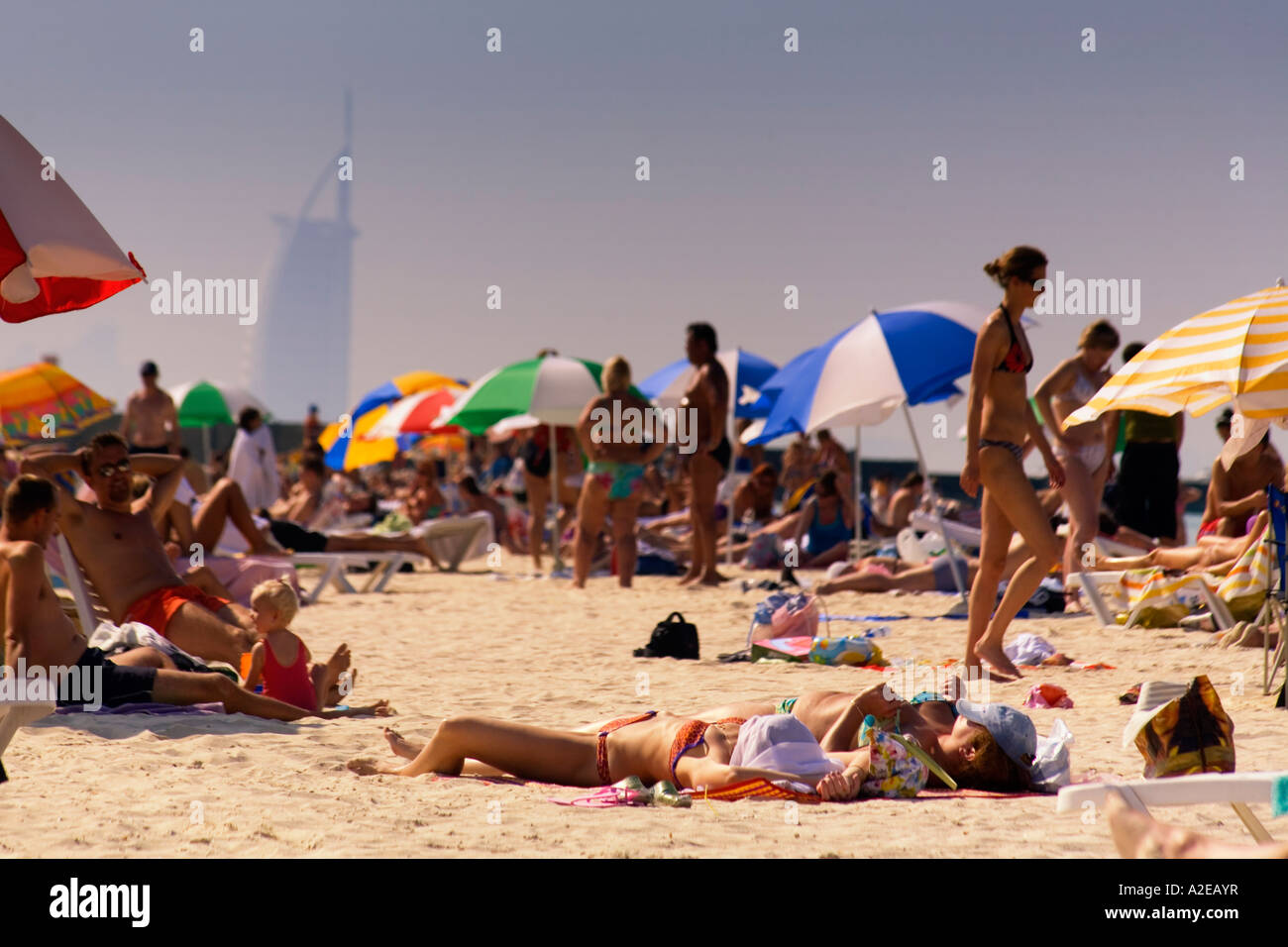 Dubai Jumeirah beach park Burj al Arab in the background Stock Photo