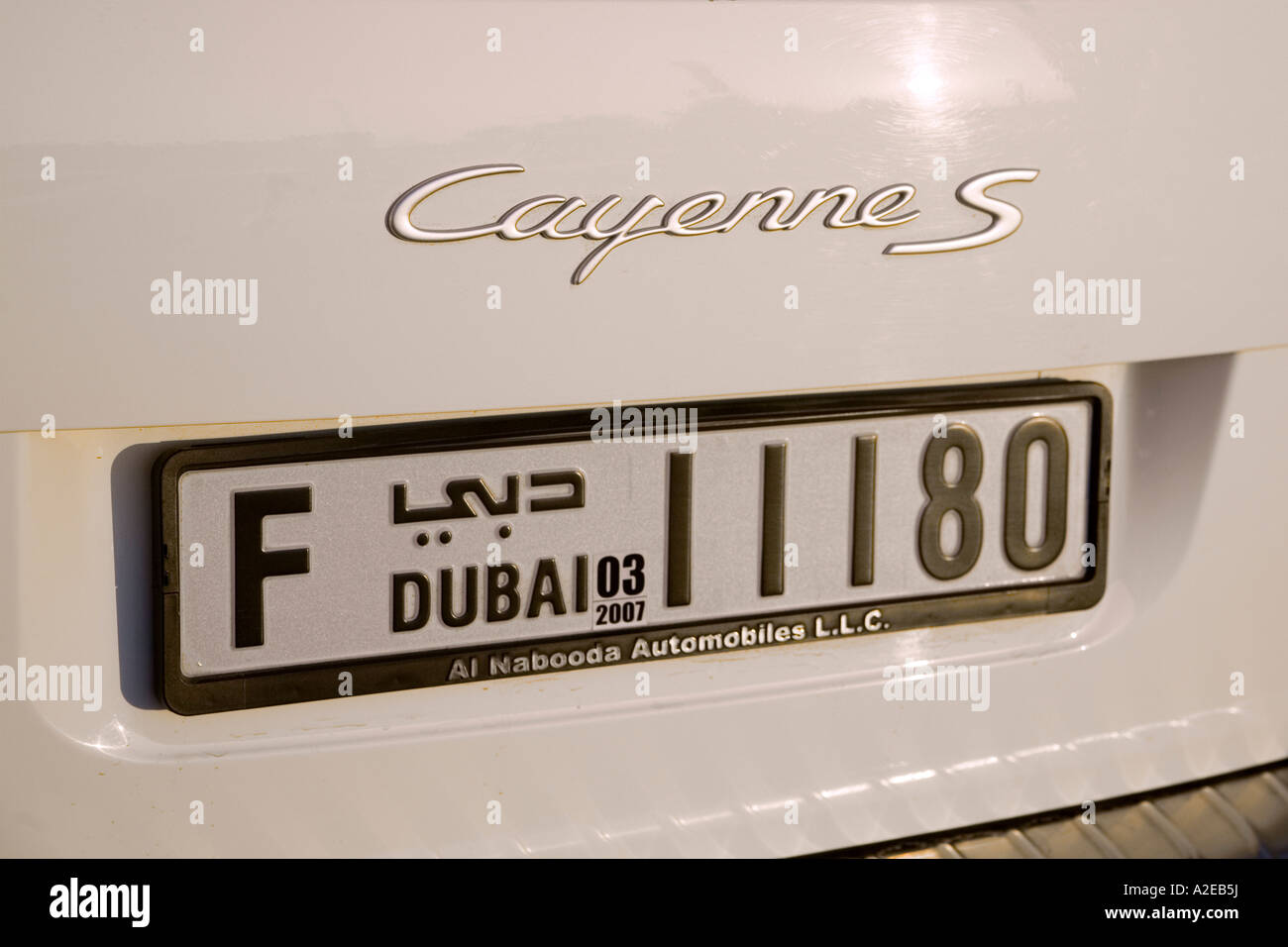 Dubai car number plate Porsche Cayenne Stock Photo