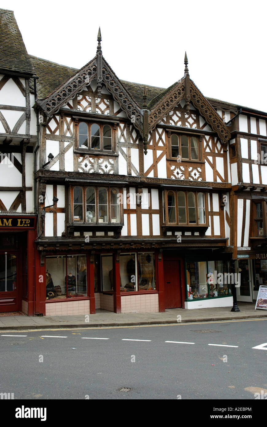 One of the many 'Black and White' building in the picturesque shropshire town of Ludlow. Stock Photo