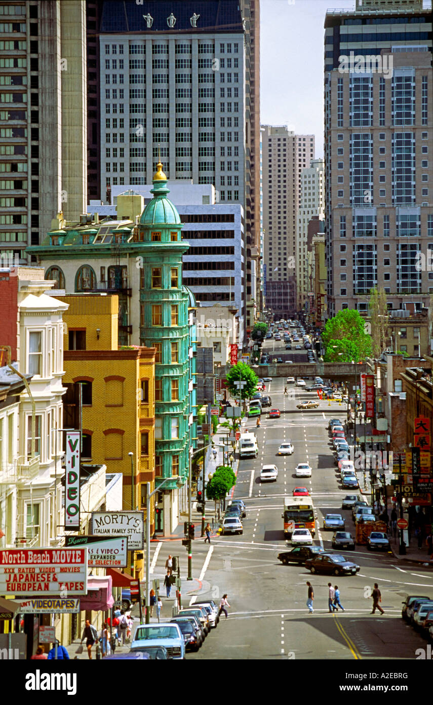 USA CA San Francisco downtown Columbus Avenue Columbus tower business district Stock Photo