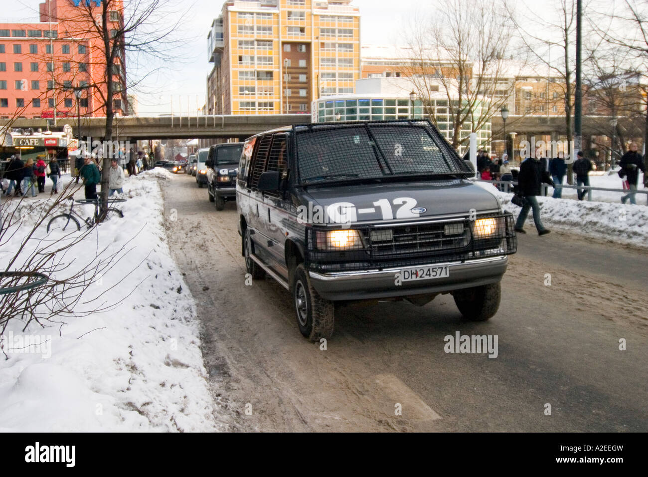 Riot Vehicle in Oslo Norway during the peacful protest march against ...