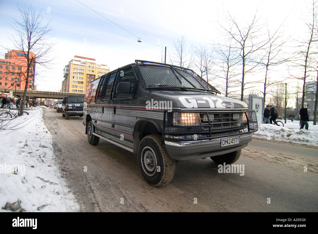 Riot Vehicle in Oslo Norway during the peacful protest march against ...