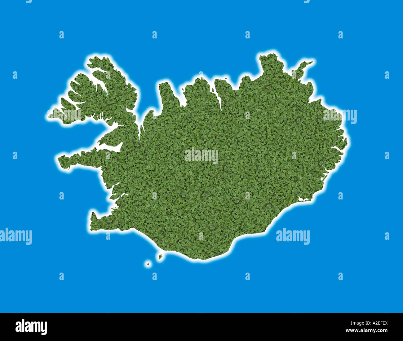 outline of the map of Iceland as a green island Stock Photo