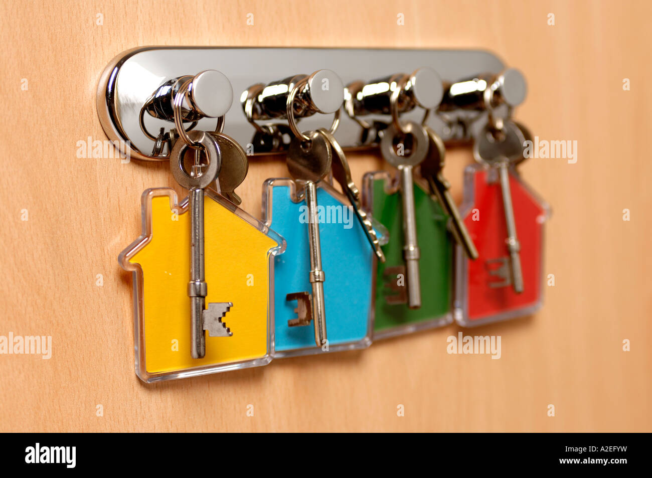 House keys and keyrings Stock Photo