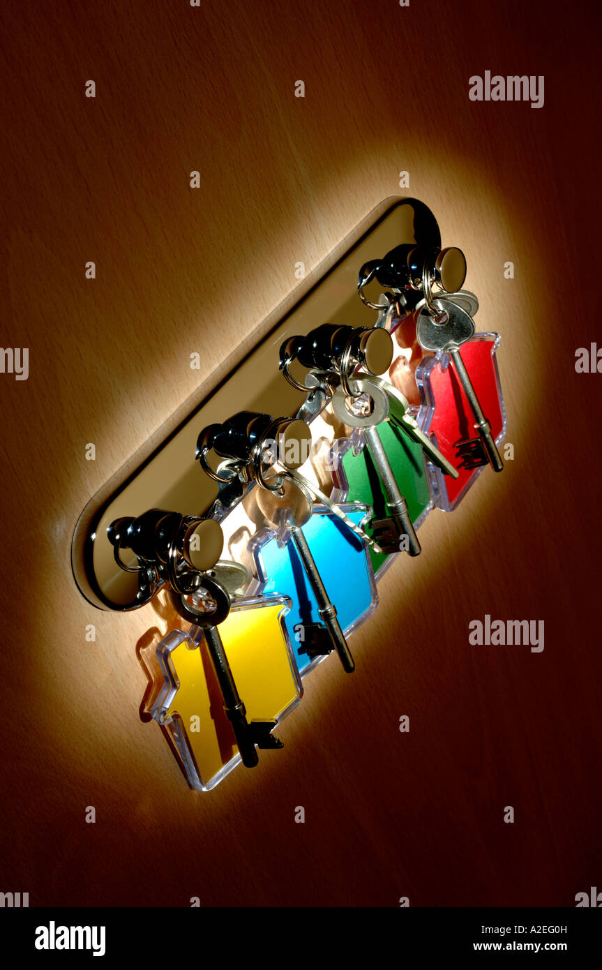 House keys and keyrings Stock Photo