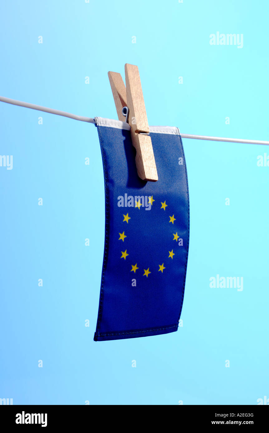 EU flag pegged on a washing line Stock Photo