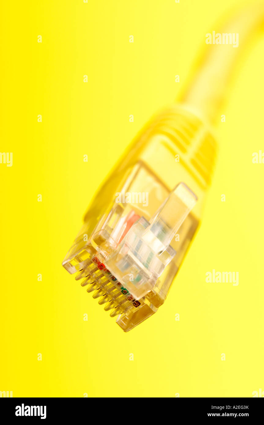 Yellow LAN computer cable Stock Photo Alamy