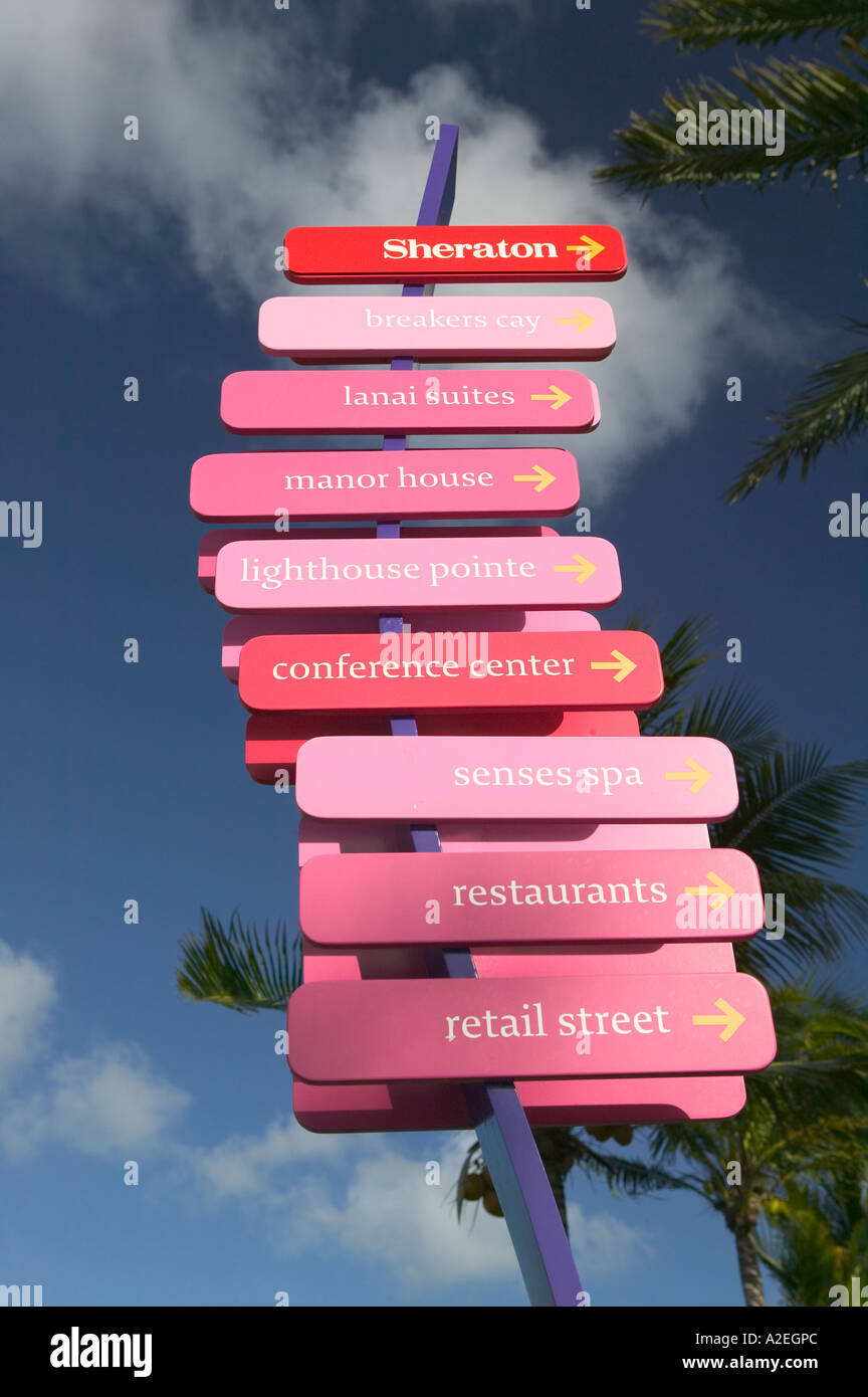 BAHAMAS, Grand Bahama Island, Lucaya Signage at the Sheraton Complex