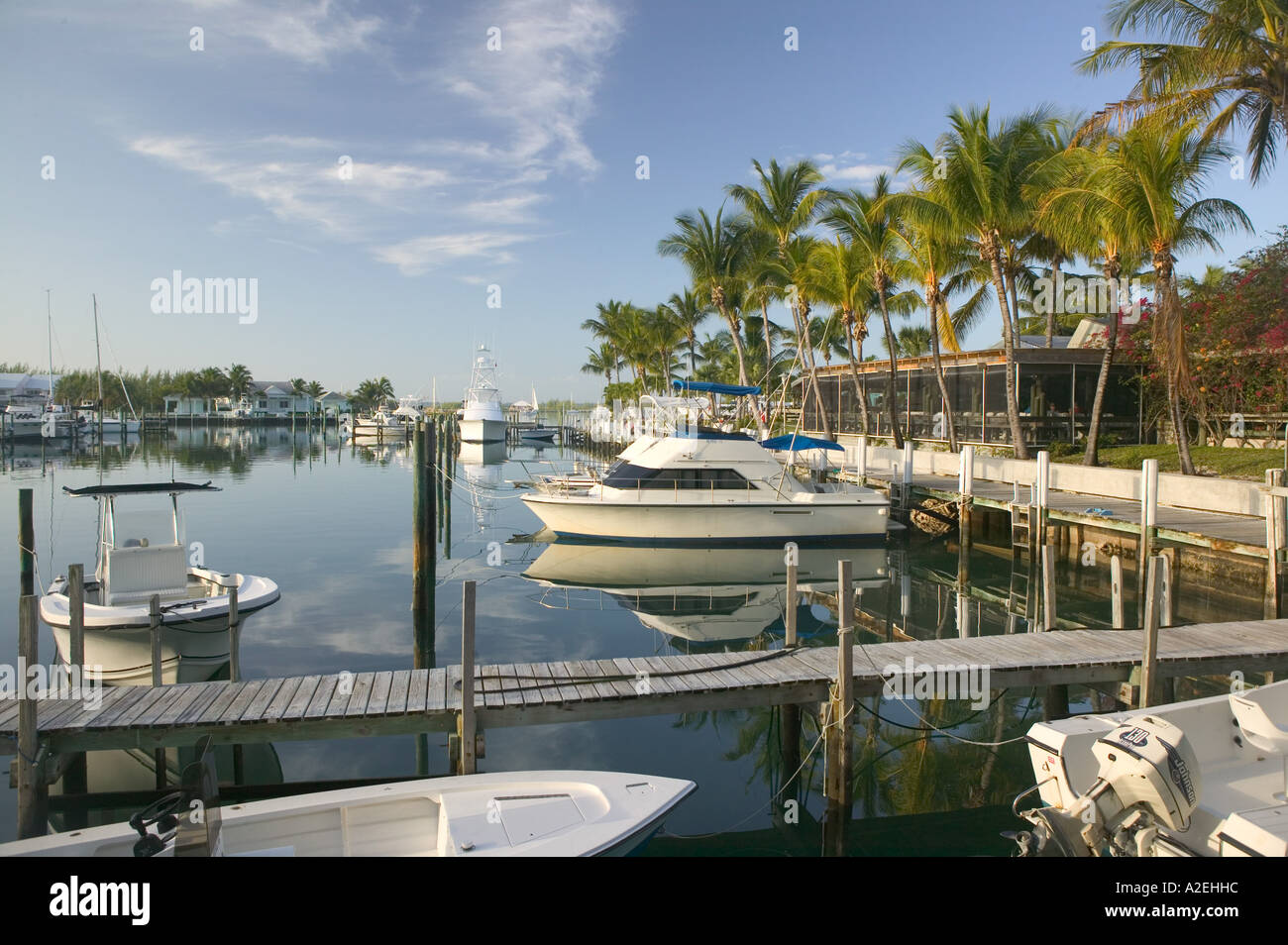 BAHAMAS, Abacos, Great Abaco Island, Treasure Cay Town Marina, Brigantine Bay, Morning Stock