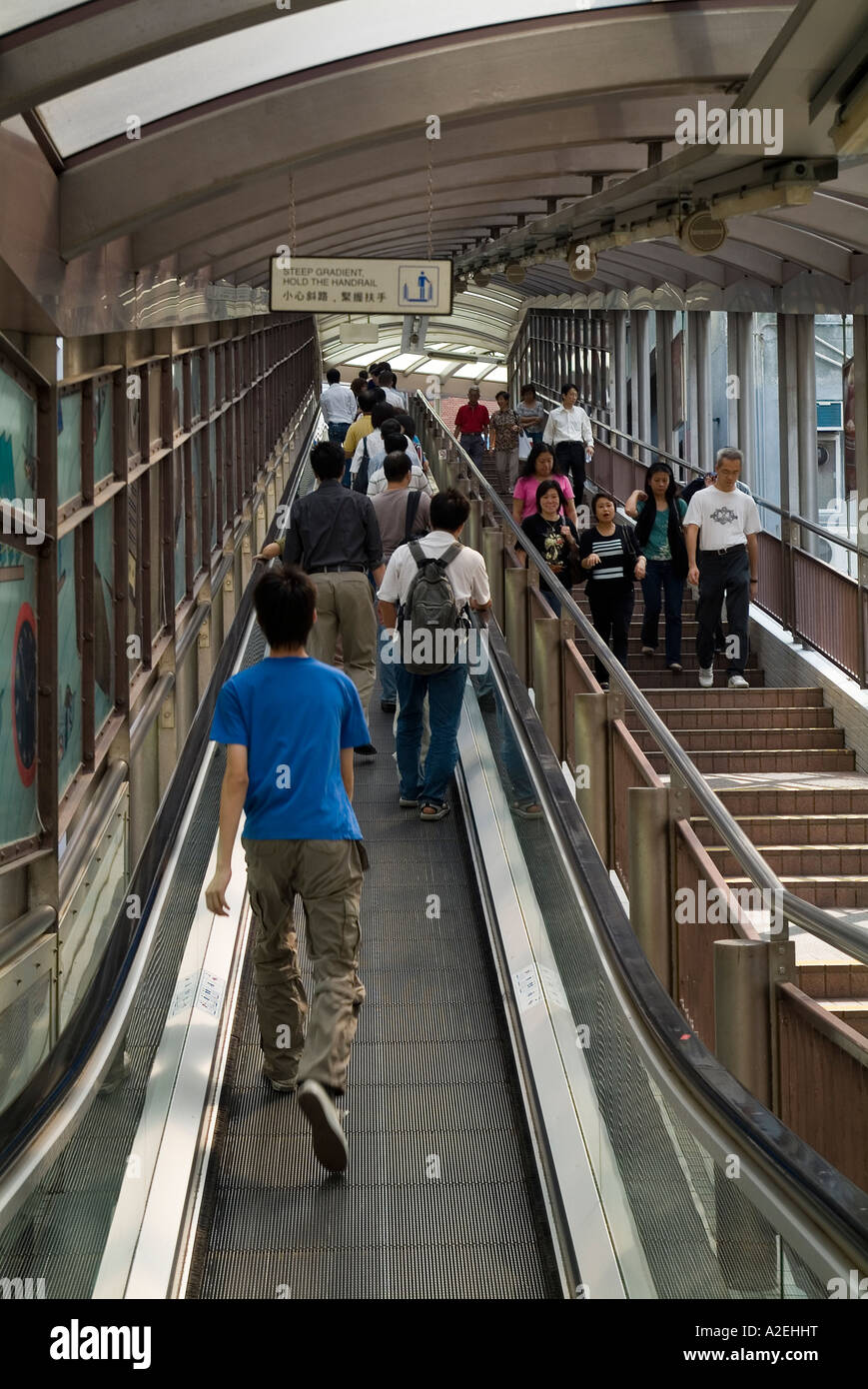 dh Mid level escalator CENTRAL HONG KONG People on moving stairs going ...