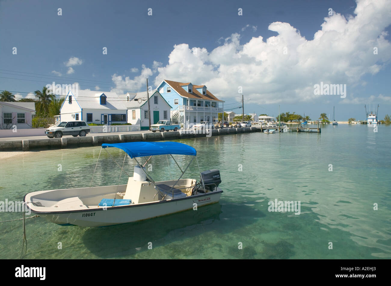BAHAMAS, Abacos, Loyalist Cays, Green Turtle Cay, New Plymouth: Town View from Settlement Creek Stock Photo