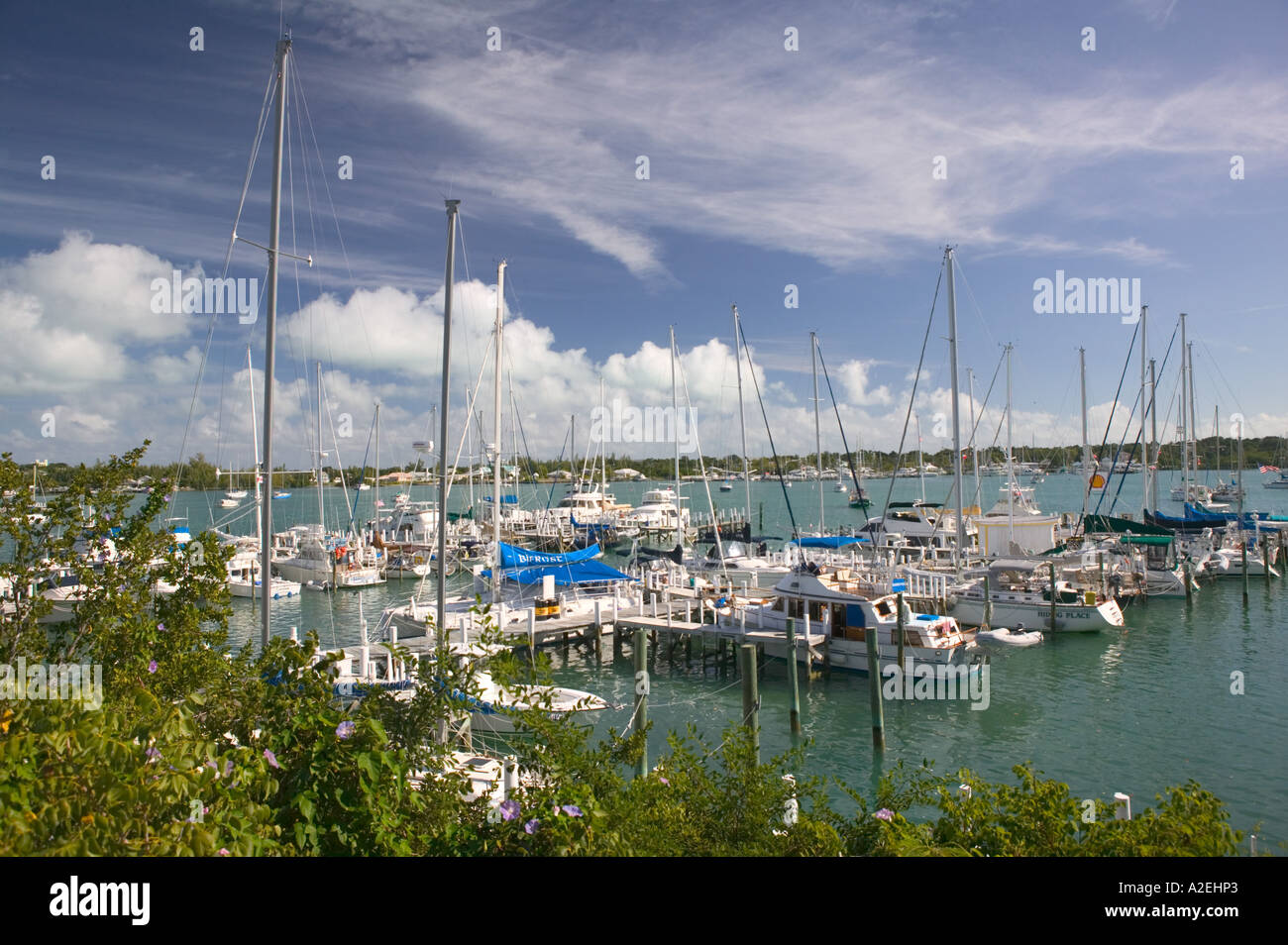 BAHAMAS, Abacos, Great Abaco, Marsh Harbour Town Marina View Stock