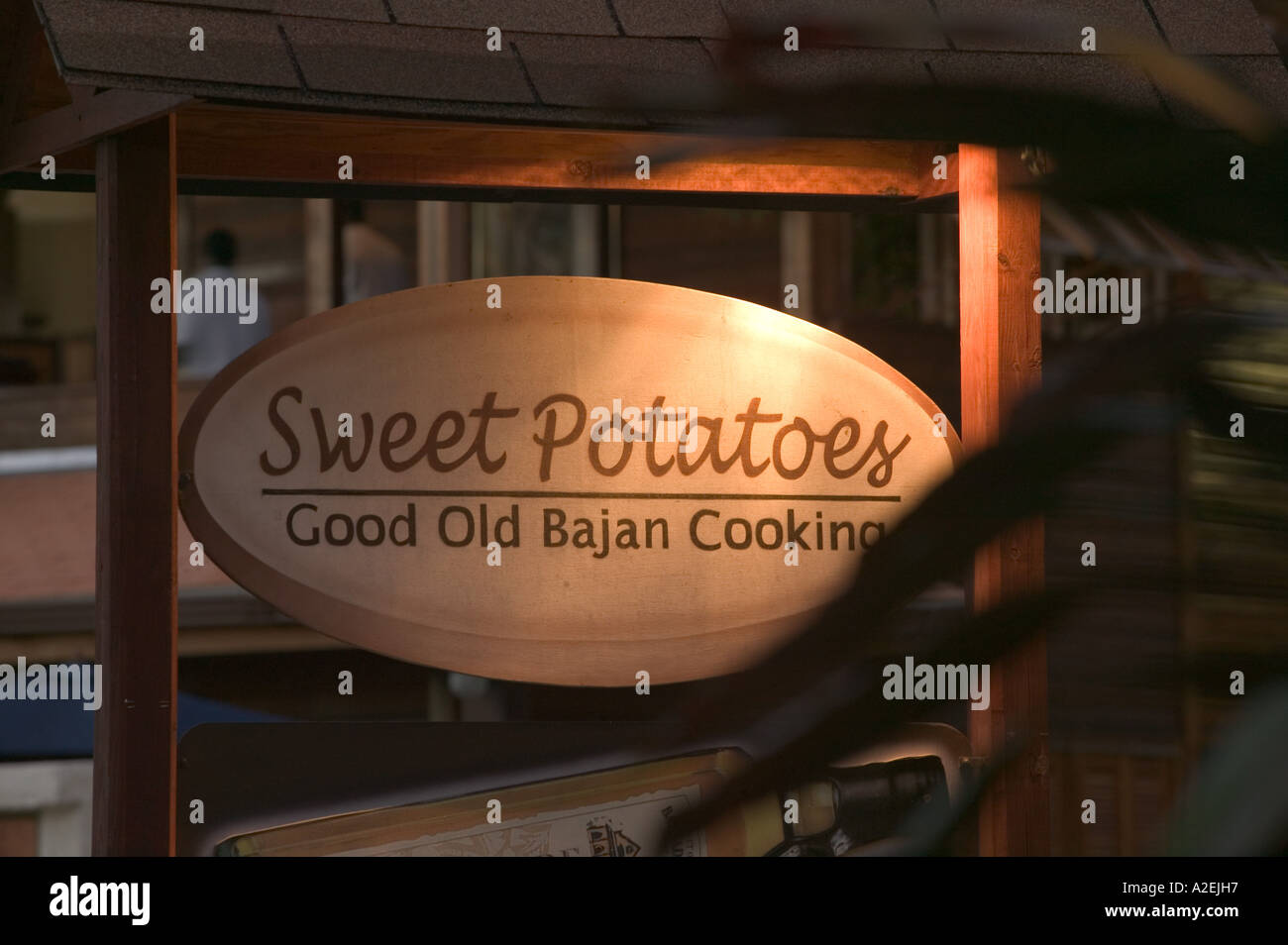 BARBADOS, St. Lawrence Gap, Sign for Sweet Potatoes, Bajan Restaurant