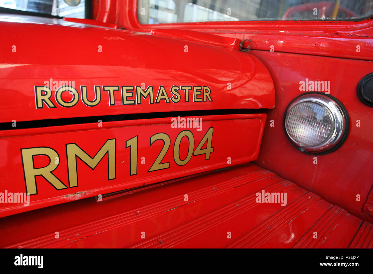 Red Routemaster Bus detail shot in London Stock Photo - Alamy