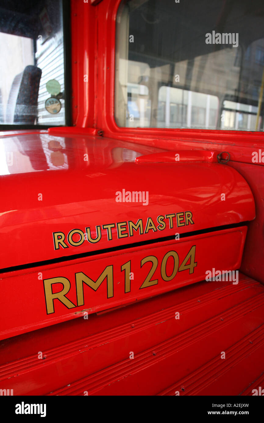 Red Routemaster Bus detail shot in London Stock Photo - Alamy