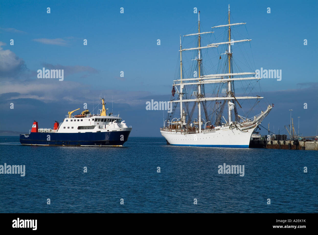dh Kirkwall harbour KIRKWALL ORKNEY Orkney Ferries ferry MV Earl Sigurd tall ship Statsraad Lehmkuhl tallship Stock Photo