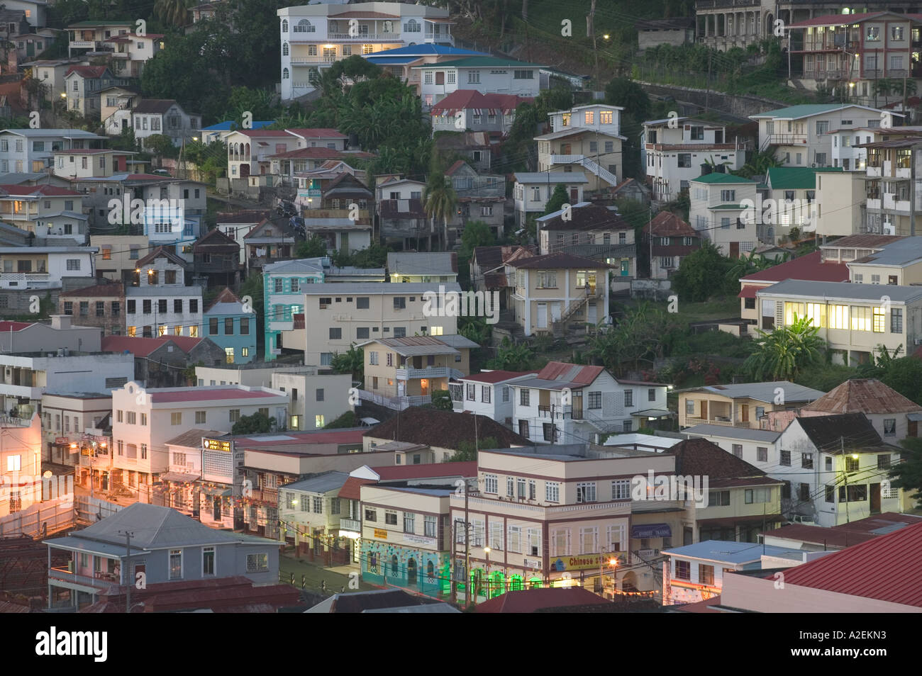 Caribbean, GRENADA, St. Houses along Grenville Street