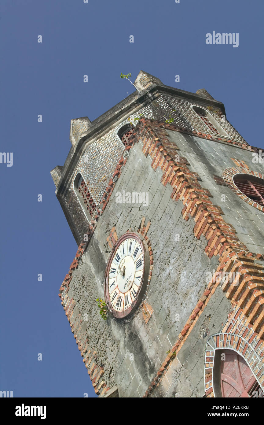 Caribbean, GRENADA, North Coast, Sauteurs, Clock Tower, St. Patricks Church by Carib's Leap Stock Photo