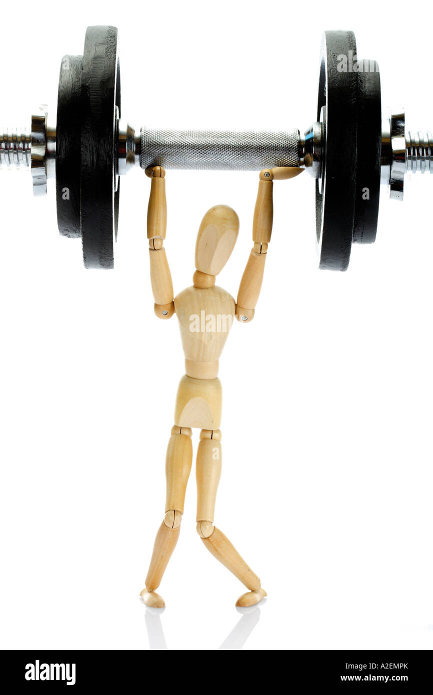 Figurine holding dumbbell Stock Photo