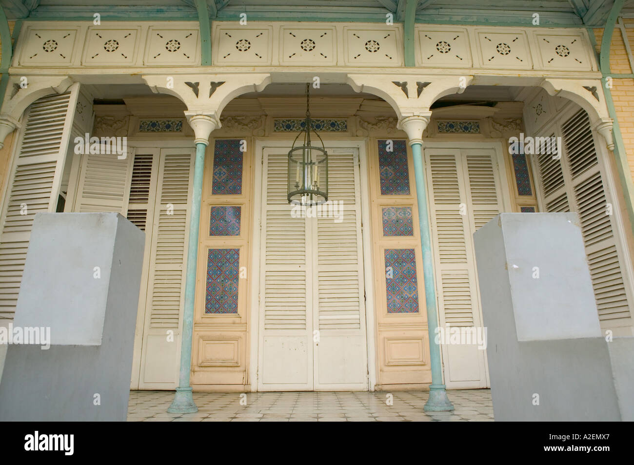 French West Indies, Guadaloupe, Grande Terre, Pointe A Pitre: Doorway Detail of Musee Saint John Perse Stock Photo