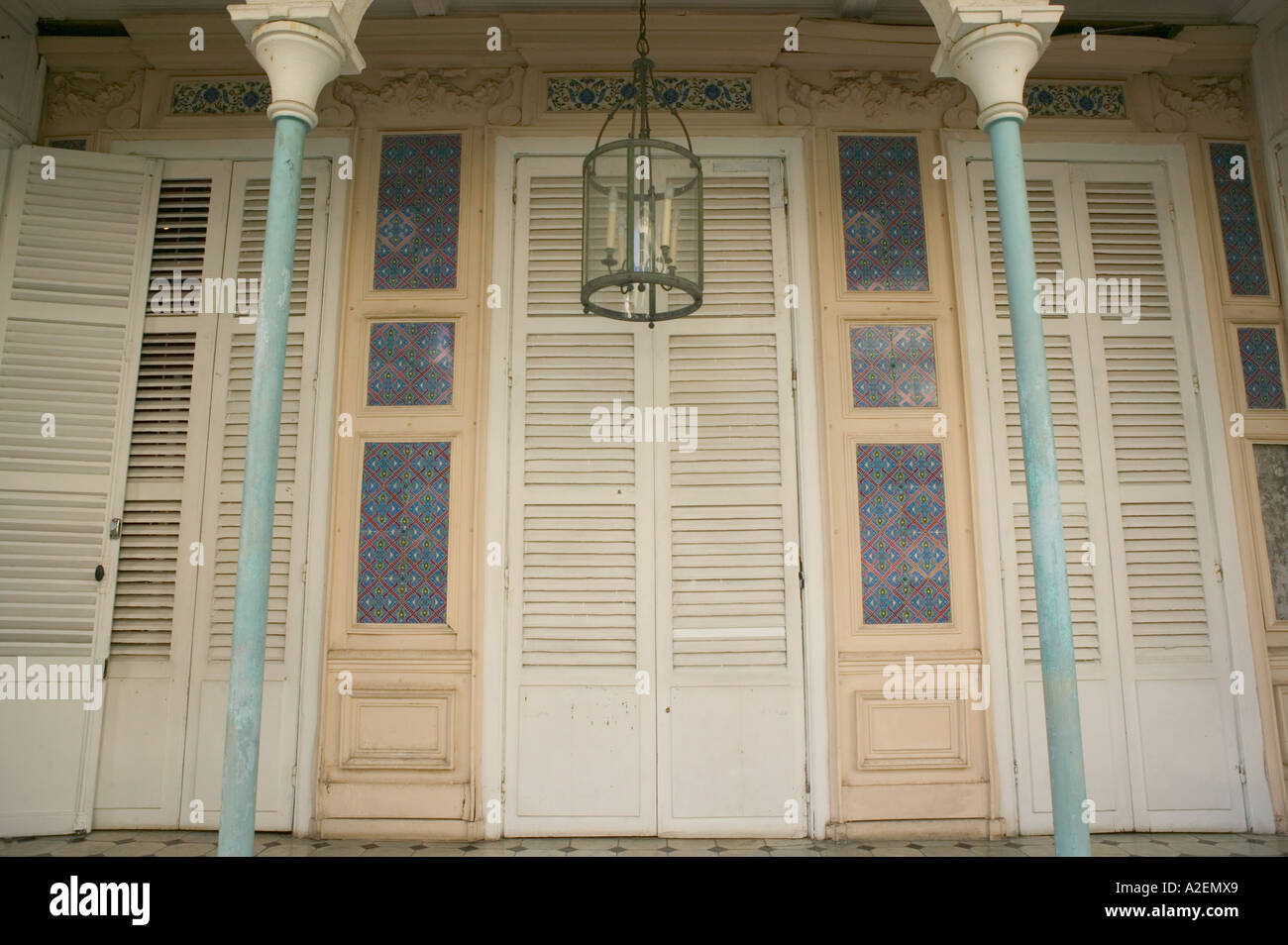 French West Indies, Guadaloupe, Grande Terre, Pointe A Pitre: Doorway Detail of Musee Saint John Perse Stock Photo