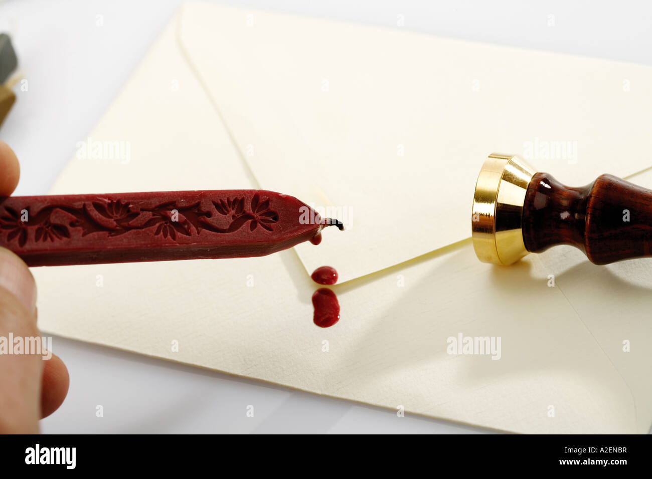 Making a seal on an envelope Stock Photo Alamy