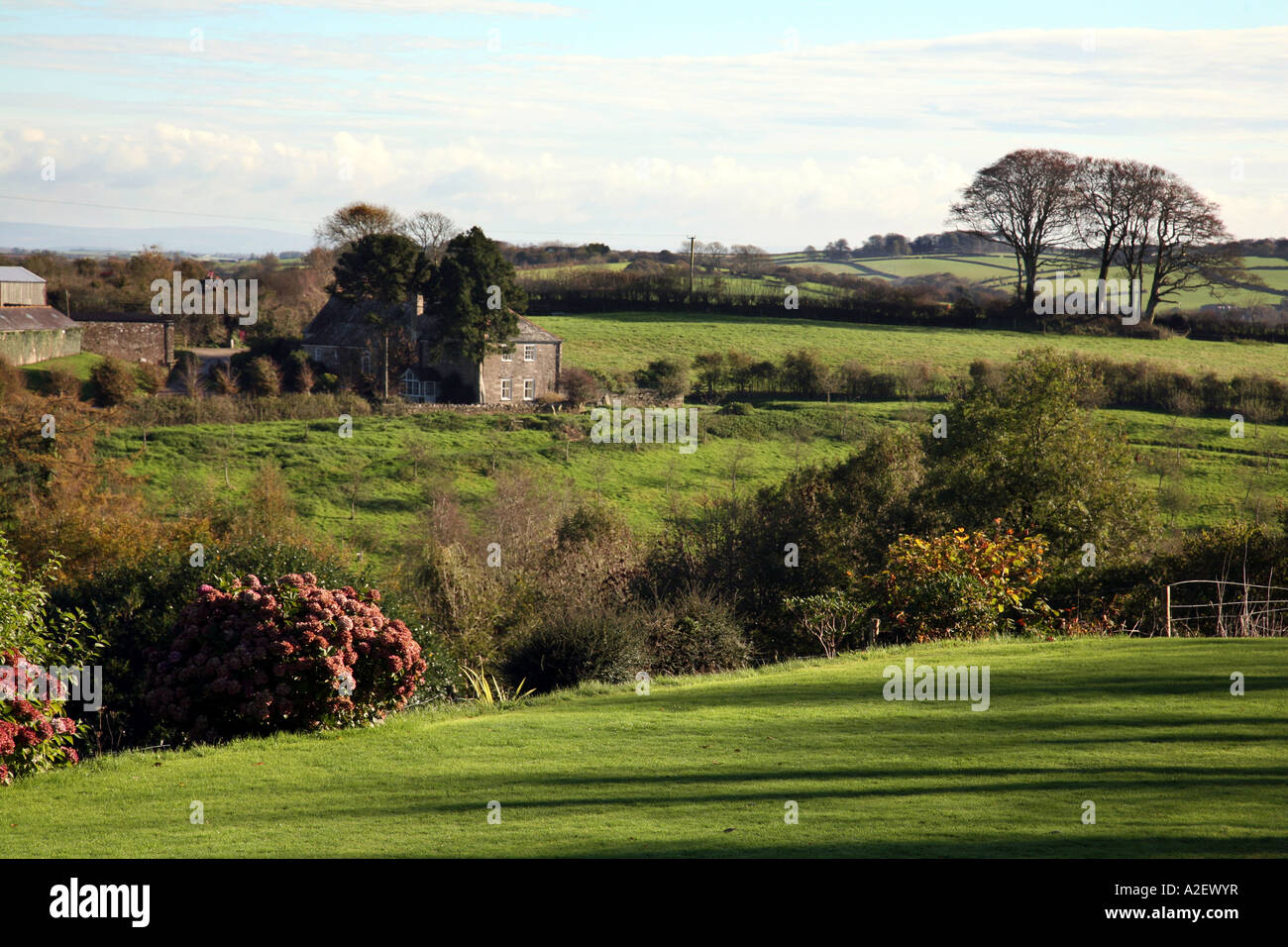 Cornwall countryside; A View of a Cornish countryside landscape near Looe, Cornwall, UK Stock Photo