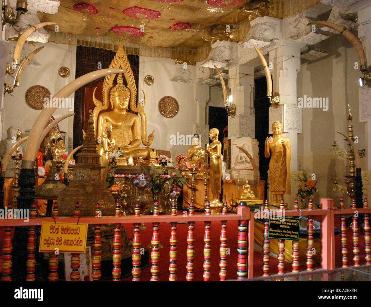 Sri lanka Temple Gold ornaments on view, the interior of the Temple of
