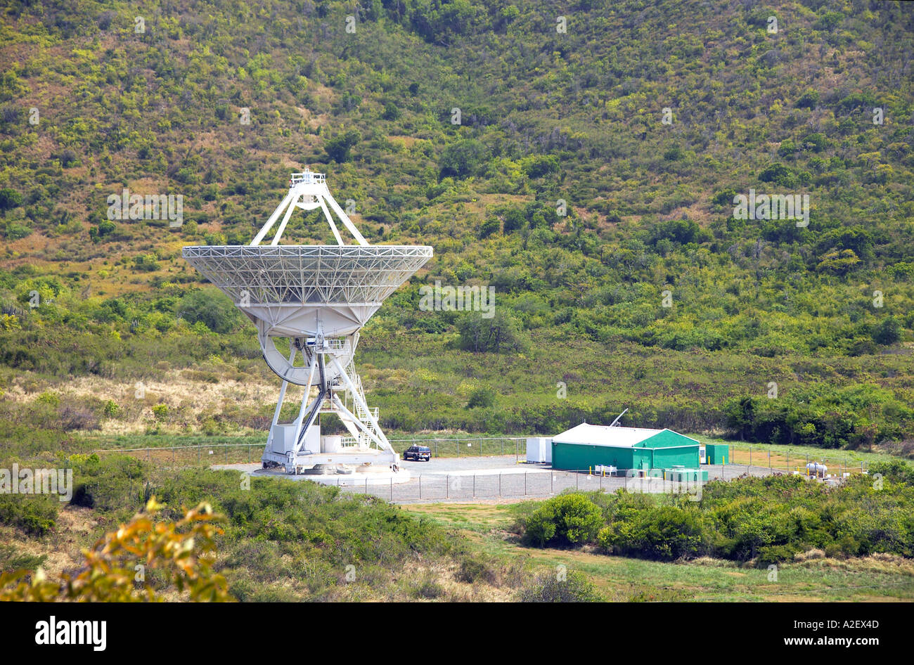 Satellite station in the remote back island in the Caribbean  Stock Photo