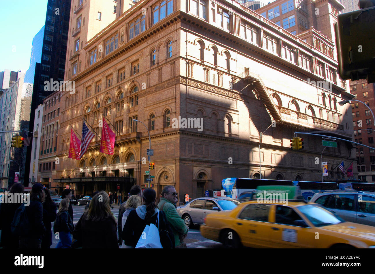 Carnegie Hall in New York City on the corner of West 57 St and Seventh