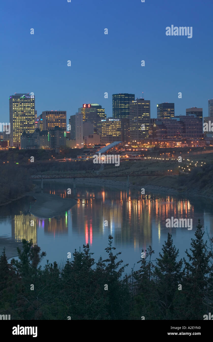 Canada, Alberta, Edmonton: Downtown Skyline / Evening from above North ...
