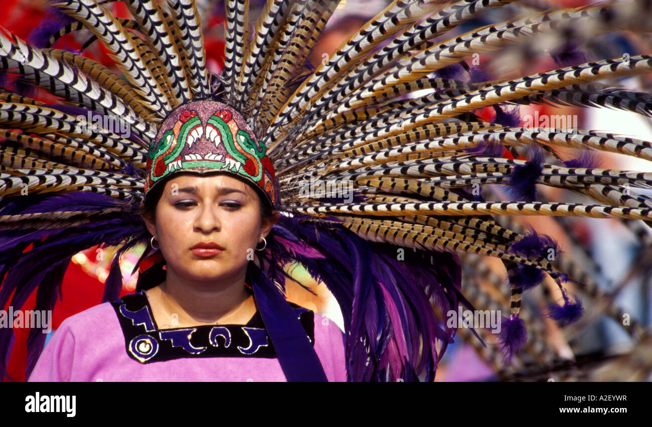 Portrait of dancer wearing headdress at Indian Summer Festival Milwaukee Wisconsin USA Stock Photo