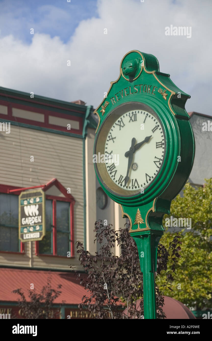 CANADA, British Columbia, Revelstoke. Town Clock / Downtown Stock Photo