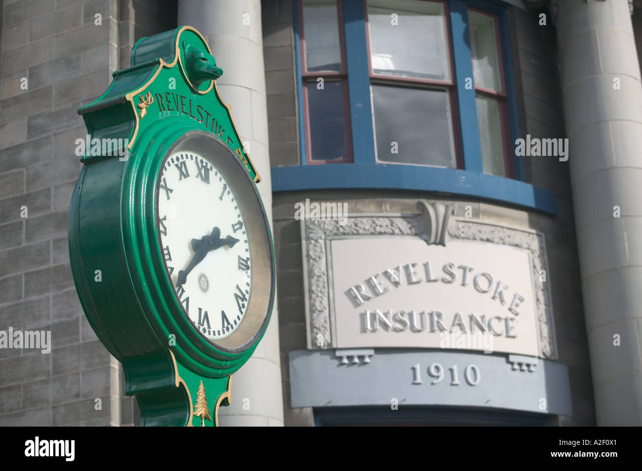 CANADA, British Columbia, RevelstokeTown Clock / Downtownl Stock Photo