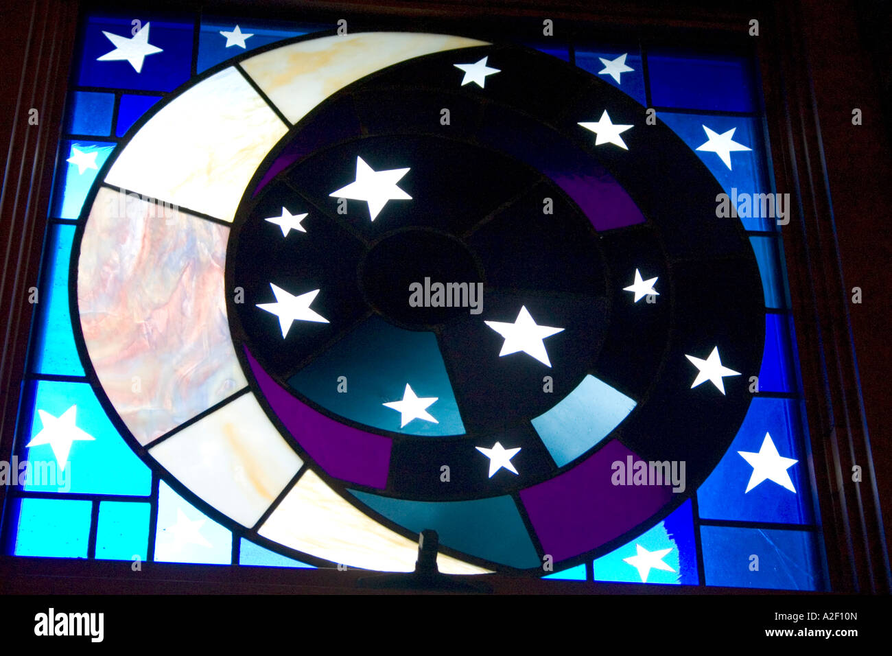 Stained Glass Moon with Stars Art & Collectibles Glass Art