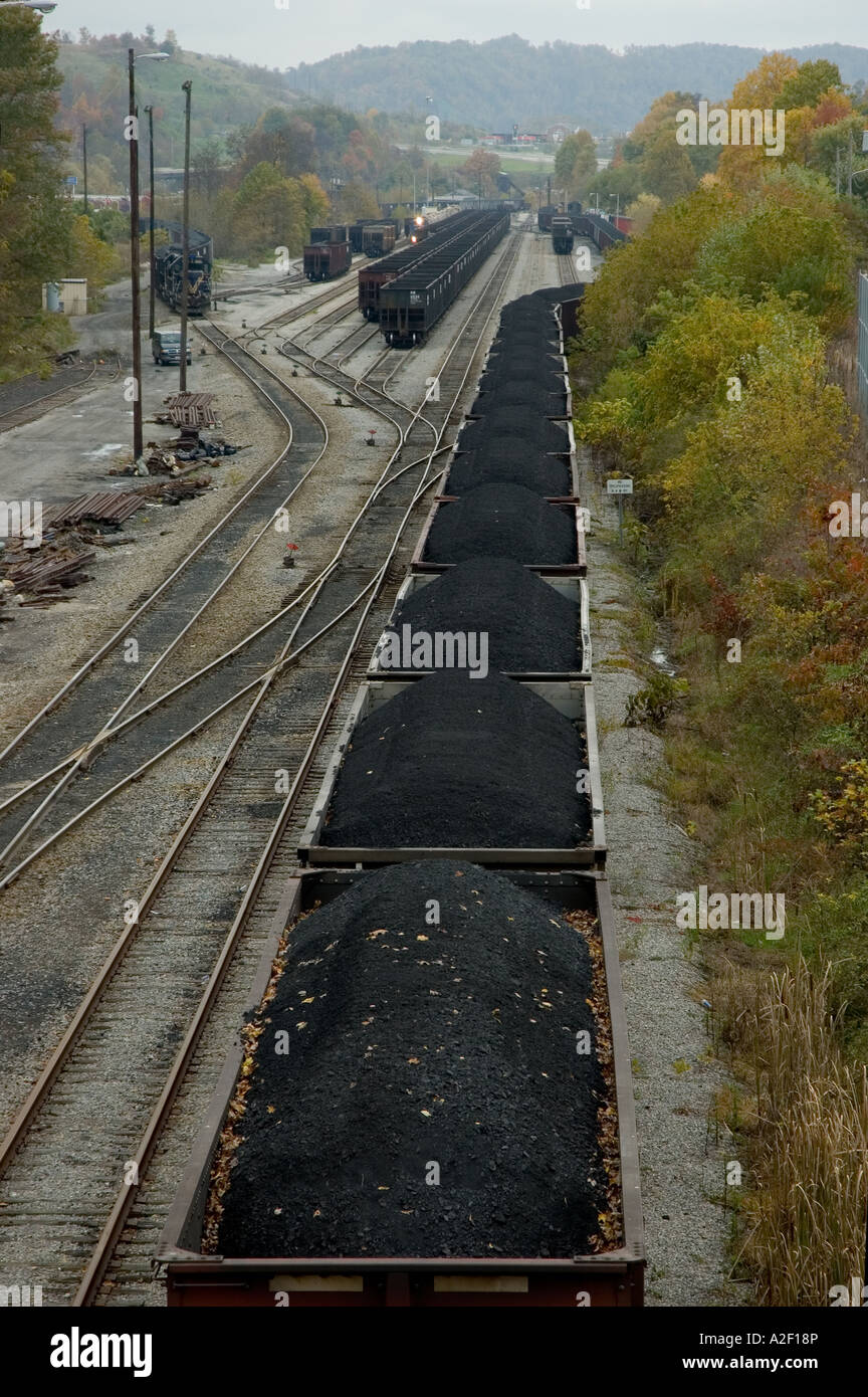 P32 114 Coal Mining In Western West Virginia - Railroad Coal Cars Stock Photo