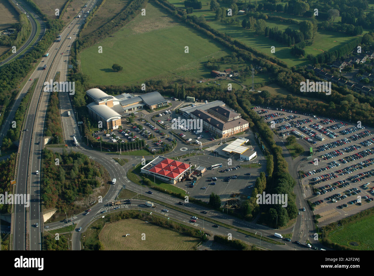 Aerial view of Peartree park and ride and service area, Oxford ring road,  England, UK Stock Photo - Alamy