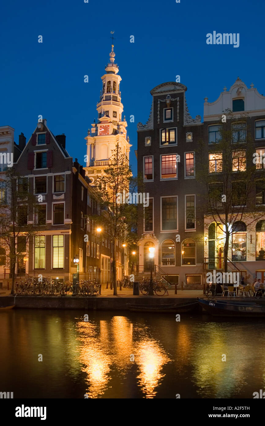 Amsterdam Kloveniersburgwall canal Zuiderkerk at night Stock Photo