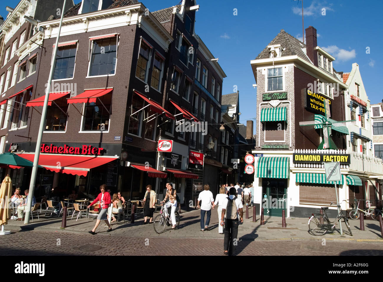 Amsterdam diamont factory street cafe Stock Photo
