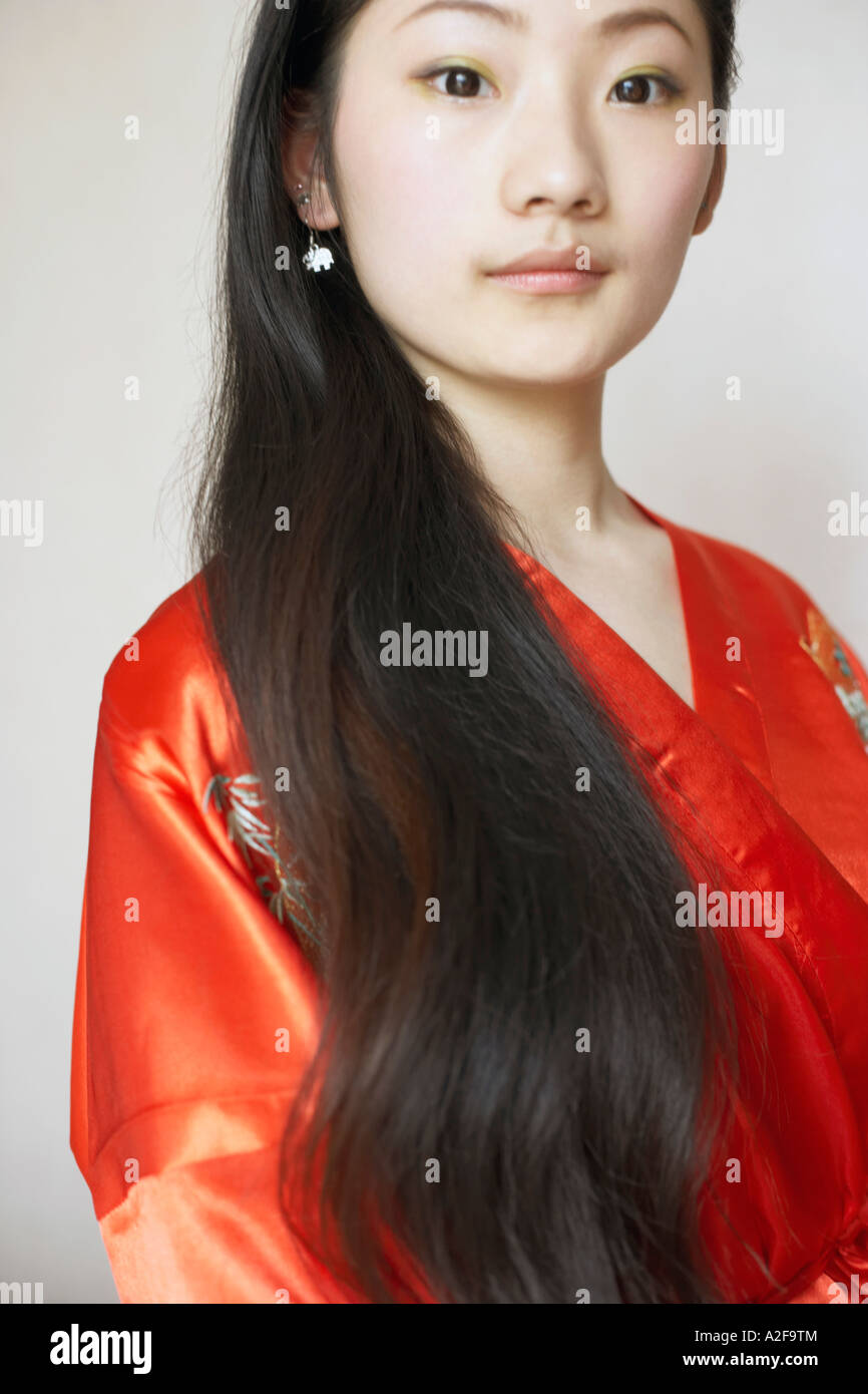 Portrait of a young woman in a bathrobe Stock Photo