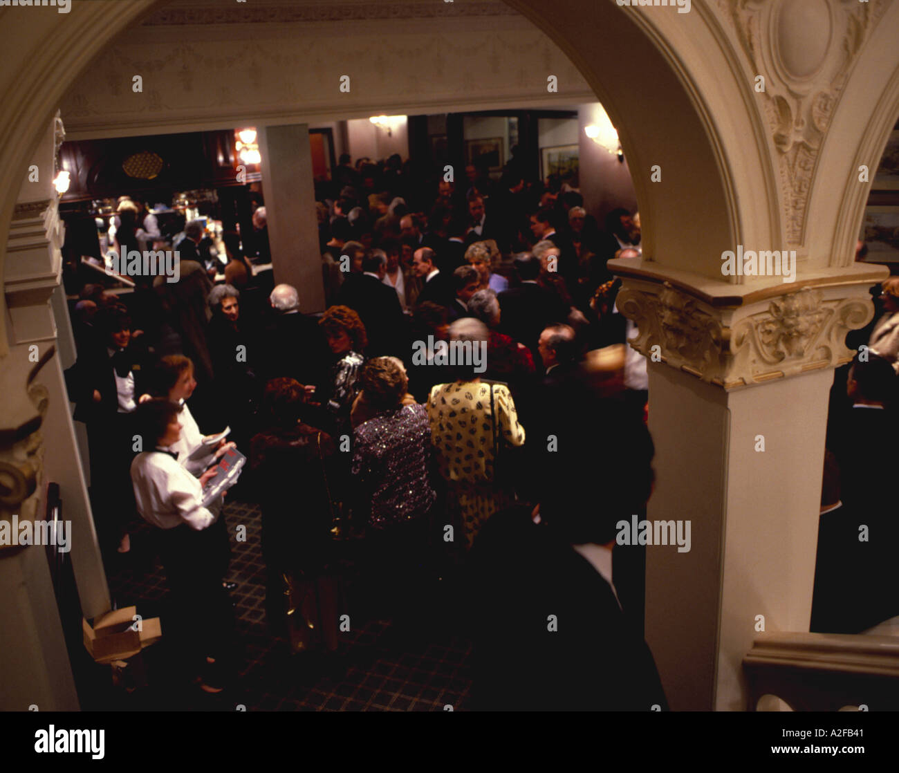 Theatregoers in the bar during the interval; the Theatre Royal, Grey