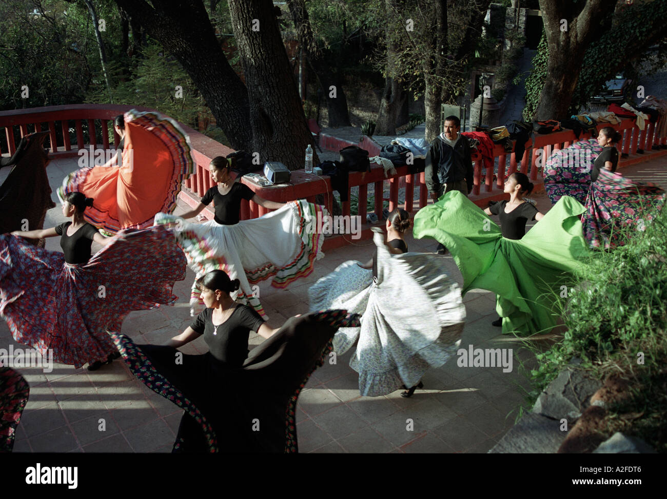 Young women rehearsing dances for easter celebration, San Miguel de Allende, Mexico Stock Photo
