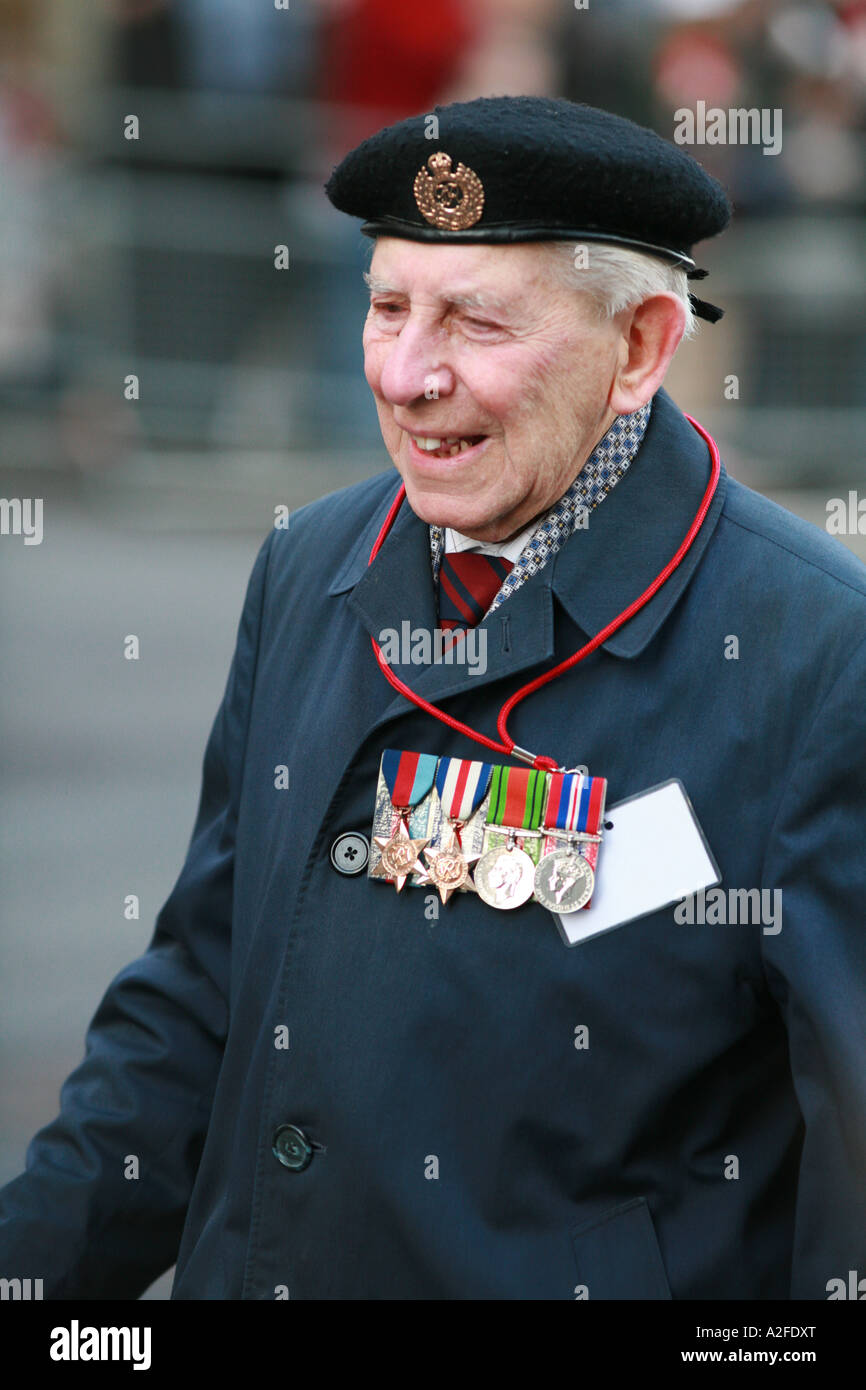 Old war veteran with medals Stock Photo