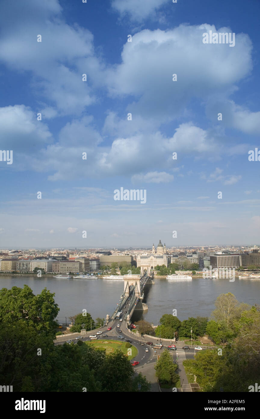 HUNGARY, Budapest: Buda / Castle Hill View of, Danube River , Szechenyi ...