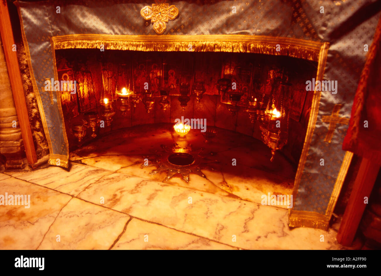 The Grotto in the Church of the Nativity Bethlehem Israel Stock Photo
