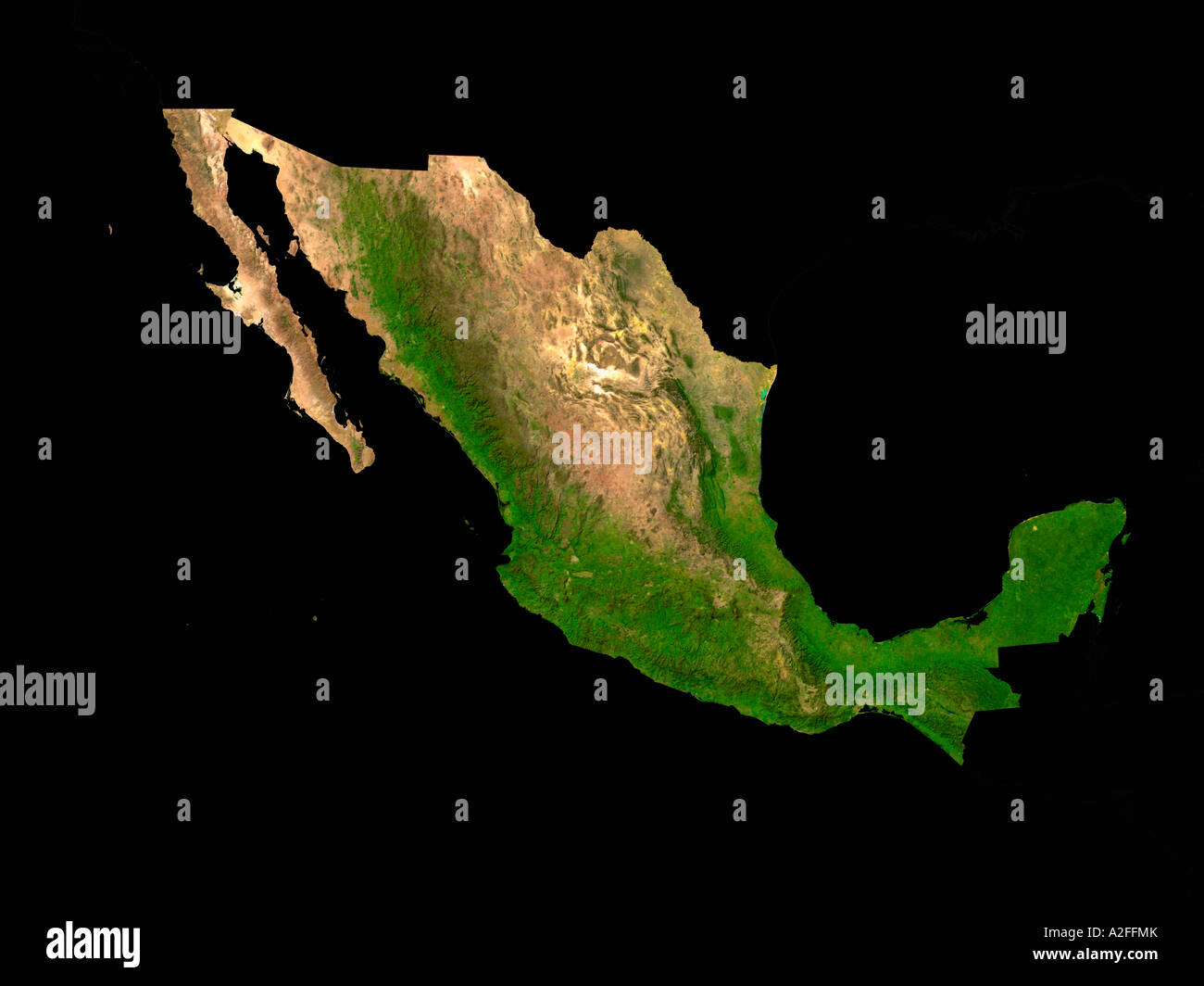 Highlighted Satellite Image Of Mexico Without Surrounding Countries
