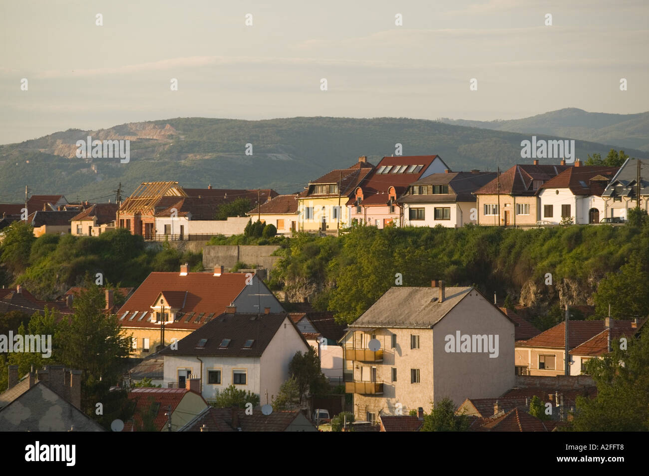 HUNGARY, Northern Uplands / Bukk Hills, Eger Hillside Houses at Sunset
