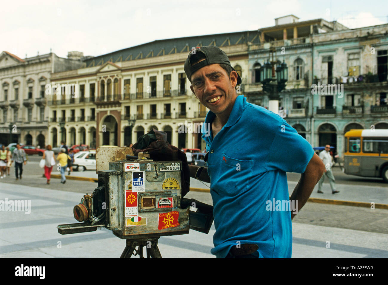 Photographer with a hundred year old camera, Havana, Cuba Stock Photo
