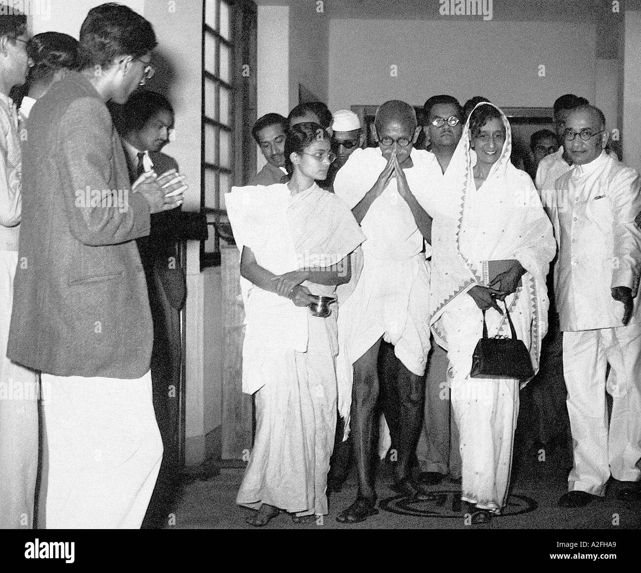 Mahatma Gandhi at the All India Radio New Delhi India from where he gave a broadcast message to refugees on November 1947 Stock Photo
